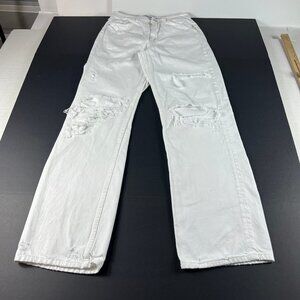 Zara Jeans Women Measured 27x31* High Rise Wide Leg White Distressed Denim Tag 6
